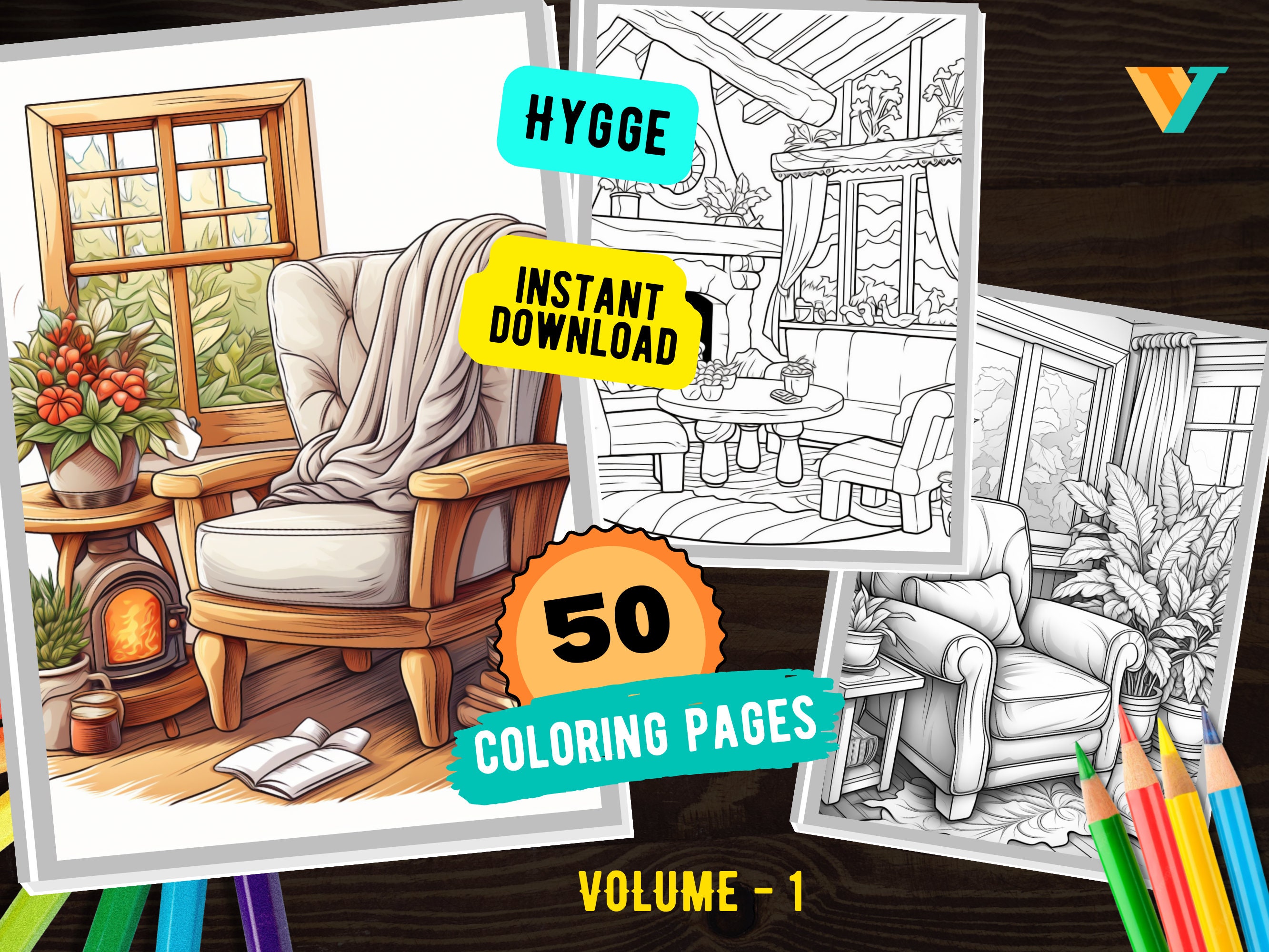 Hygge Coloring 50 Pages Instant Download Printable PDF Boho - Etsy