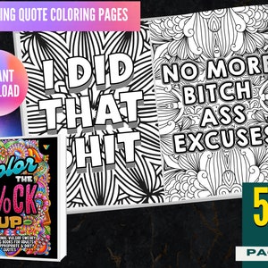 50 Adult Motivational Quote Coloring Pages, Coloring Book for Adults, Instant PDF digital download V1