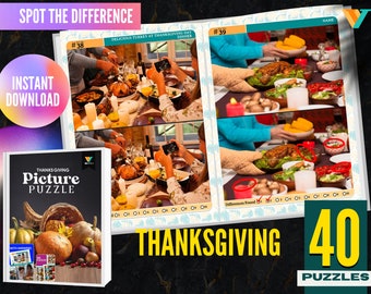 40 Thanksgiving Spot the Difference Printable PDF, Find the Difference Game, Search And Find, Instant Download PDF File, Digital Download
