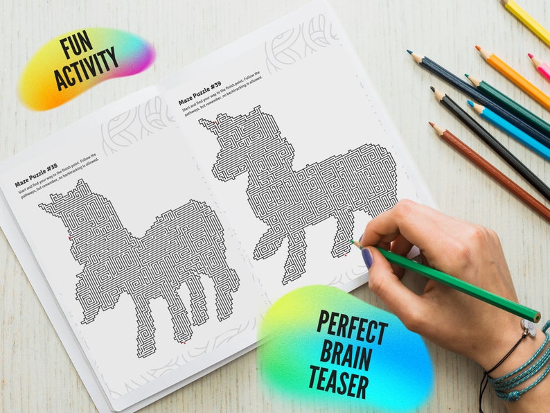 50 Pages Unicorn Maze Puzzle, Instant Download With Answers for Kids ...