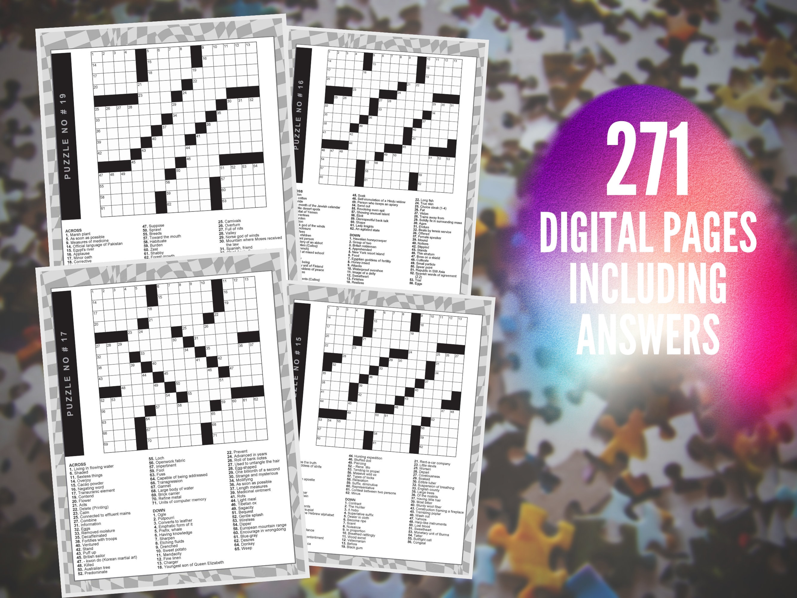 Crossword Puzzles Book for Adults Instant Download, Fun Activities for