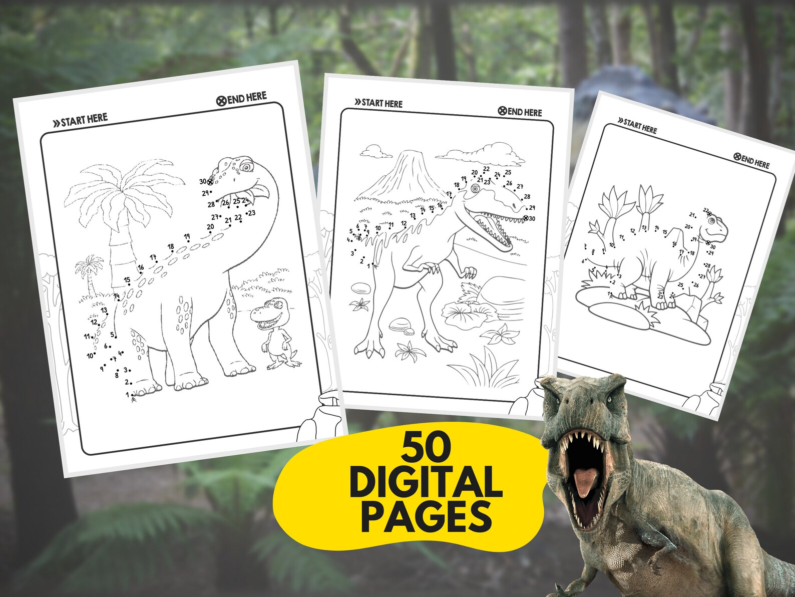 Dinosaur Dot to Dot Number Activity for Preschool, Pre-k, Kindergarten ...