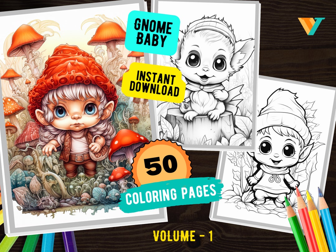 50 Gnome Coloring Book Vol. 1 Coloring Pages, Gnome Baby Coloring Book for Adults and Kids ...