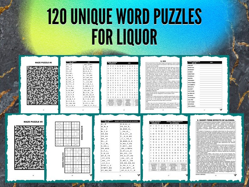 120 Liquor Word Puzzle Game Vol. 1 Printable PDF Word Search Etsy