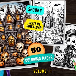50 Halloween Spooky Coloring Pages for Adult, Instant Download, Printable PDF, Horror Coloring Pages, Spooky Coloring Page, Coloring Sheets