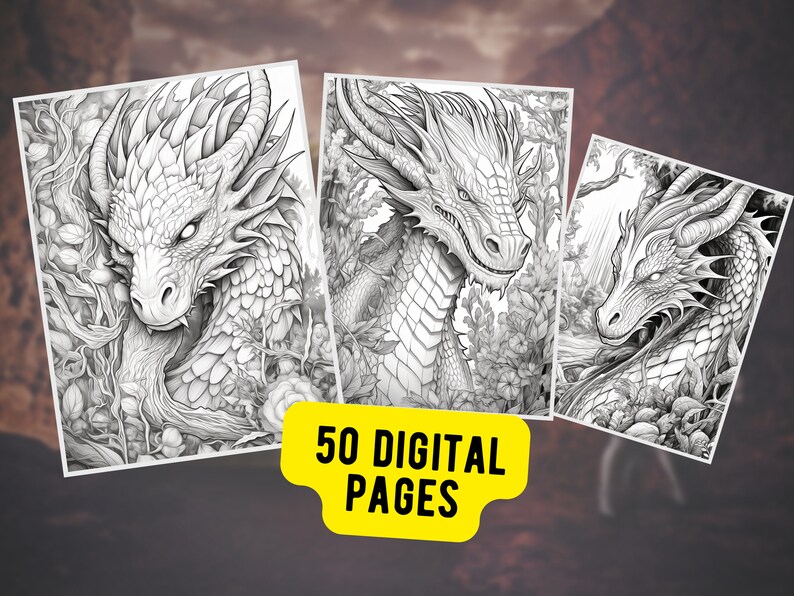 Magical Dragon in Mystical Forest: 50 Page Coloring Book. Color the Woodland Baby Cute Dragons ...