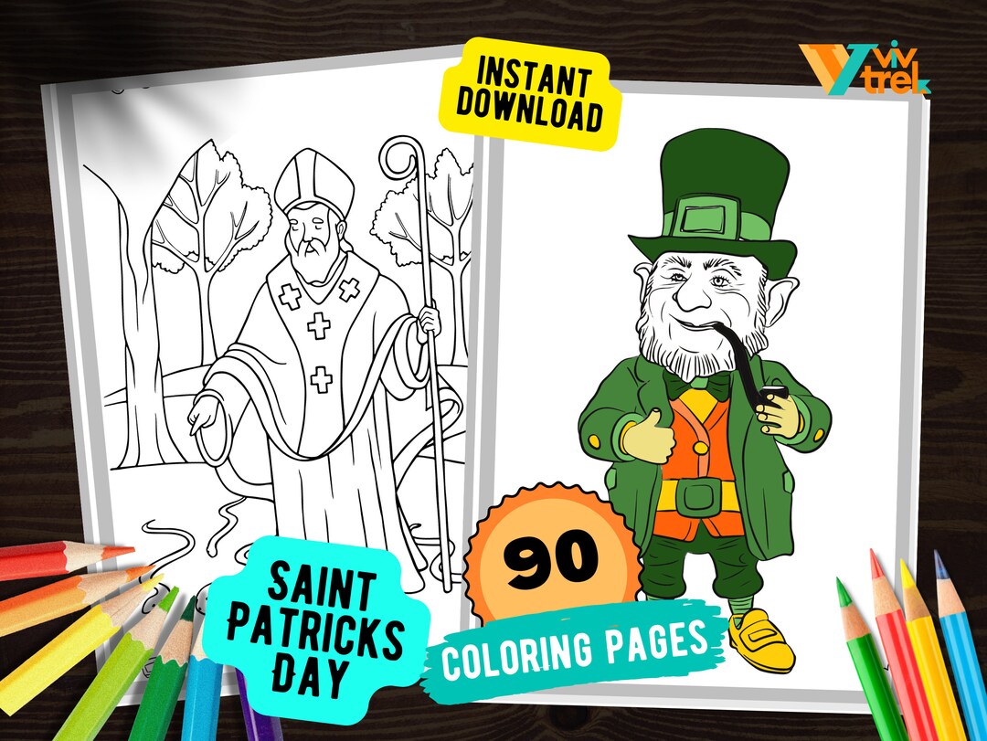 Saint Patrick's Day Coloring Pages Instant Download, Irish St Paddy's ...