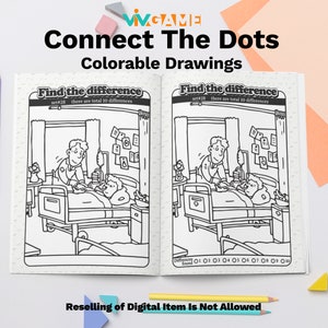 May include: Black and white illustration of two people in a hospital room. The person in the bed is being checked on by a doctor. The illustration is part of a "Find the Difference" game with 10 differences to find. The game is labeled "set#28".