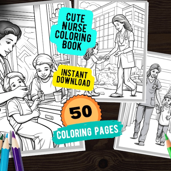 Medical Nurse Hospital Nursing 50 Coloring Pages Part 3 Instant Download, Healthcare Staff Calming Coloring Activity Sheet Printable PDF