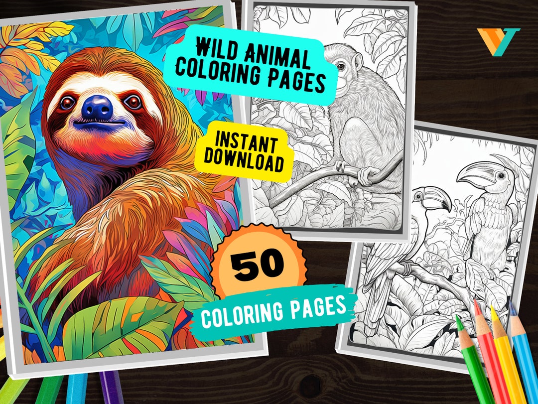 50 Wild Animal Coloring Pages Printable PDF, Nature Coloring Book ...