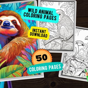 50 Wild Animal Coloring Pages Printable PDF, Nature Coloring Book Instant Download, Jungle Animal Coloring Pages, Animal Coloring Book