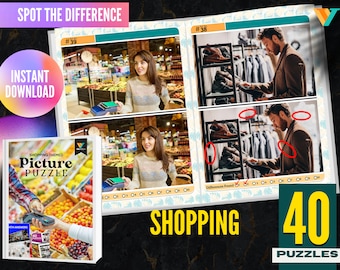 40 Shopping Spot the Difference Printable Pages, Instant Download, Search and Find, Find The Difference, Printable Activities, Pdf File