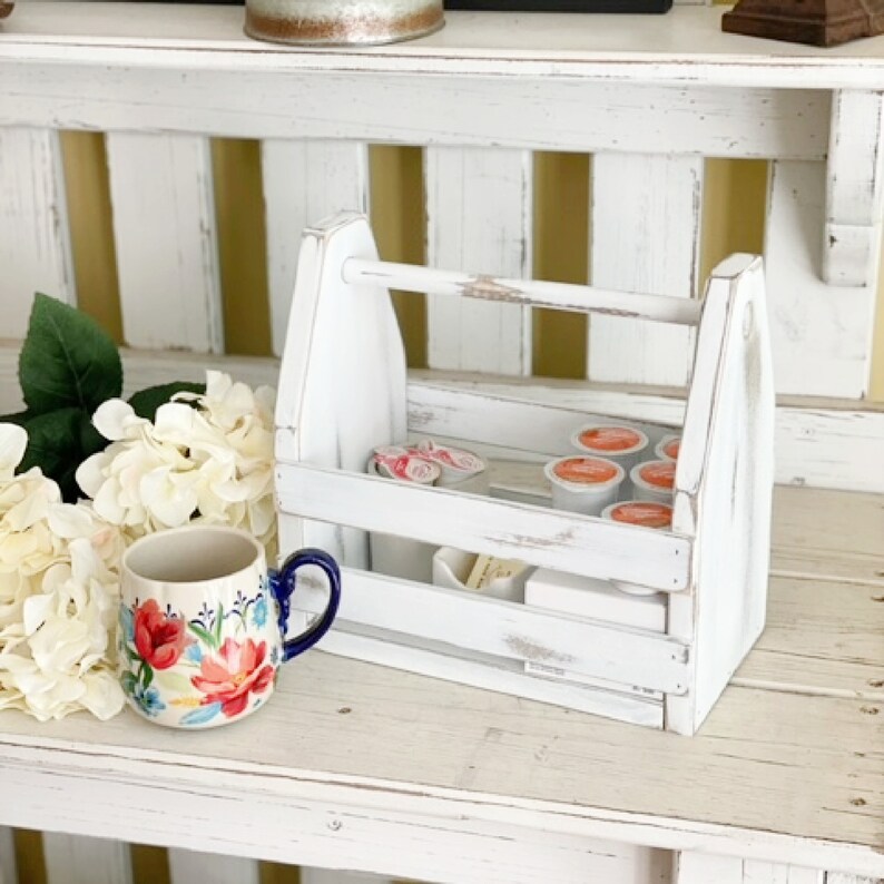 Solid Wood Caddy Antique Cottage Style Distressed White Tool Etsy