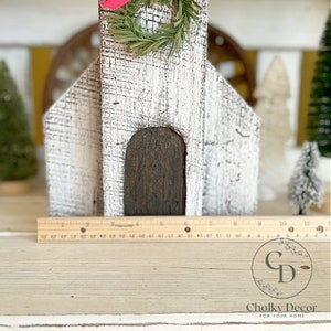 Barn Wood Primitive Christmas Church, White With Ebony Stained Roof and ...