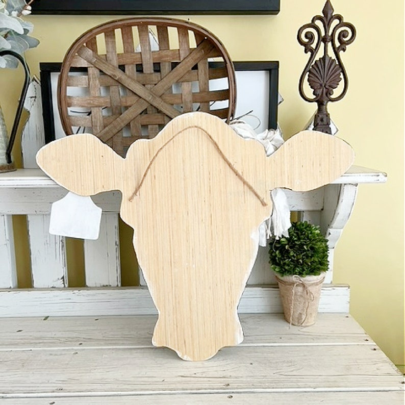 Cow Head Cutout Door Hanger, Black & White, Personalized Ear Tag With