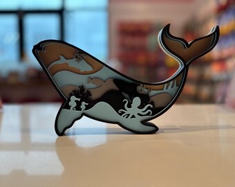 Scène de baleine en couches 3D | Vie marine, décor océan