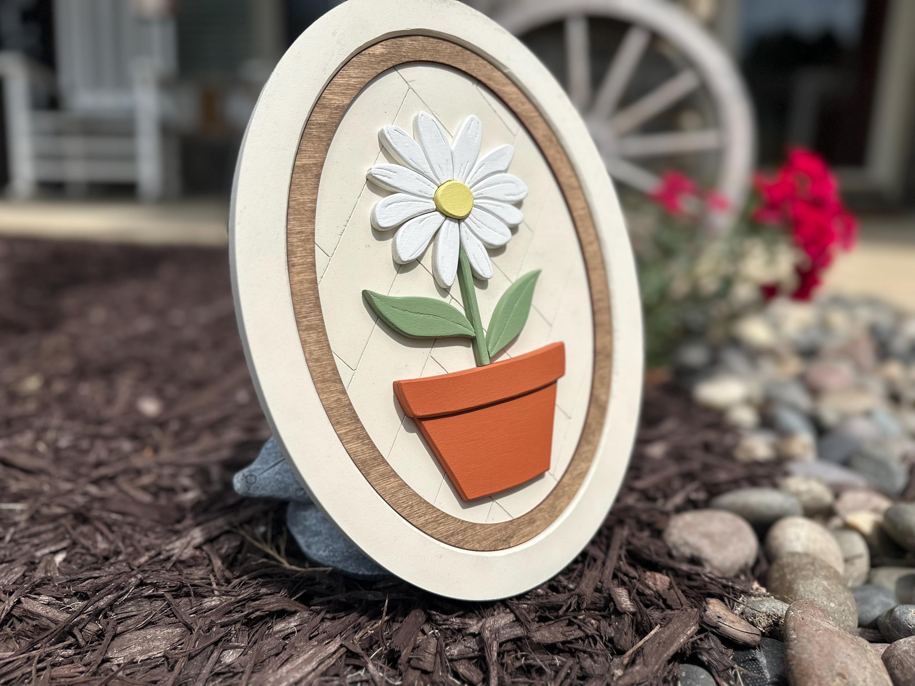 Handmade Daisy Flower Pot Sign – Layered Wood Spring & Summer Wall Art ...