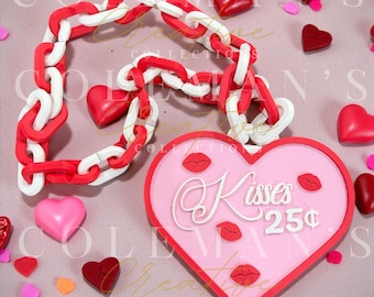 Fichier d'impression 3D Hype Chain pour la Saint-Valentin | Collier coeur bisous | Fichier numérique 3MF | Fichier impression 3D