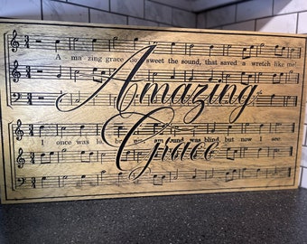 Amazing Grace Sheet Music Carved Wall Art, Christian Home Decor, Musical Church Choir Gift, Hymn Music Plaque, Wooden Religious Present