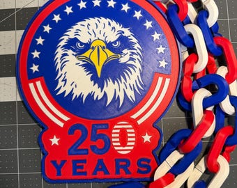 Fichier 3MF Hype Chain, 250 ans, États-Unis | Aigle patriotique, rouge blanc bleu (téléchargement numérique)