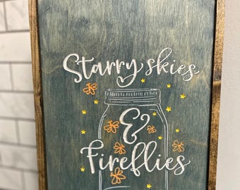 Starry Skies and Fireflies Mason Jar Wall Sign, Rustic Farmhouse Decor, Nature-Inspired Wall Art Hanging, Summer Nights Mason Jar Porch Sign