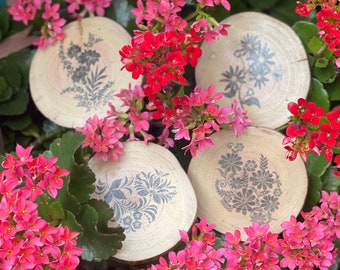 Coaster Set - Handcrafted Australian Detailed Botanical Design Timber Coaster Set (4 Piece)