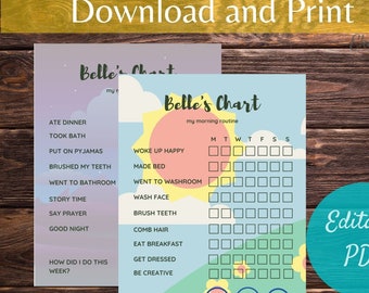 Editable Routine Charts for kids, Chore charts, Morning Routine, Evening Routine, Night Routine, Digital Download, Printables