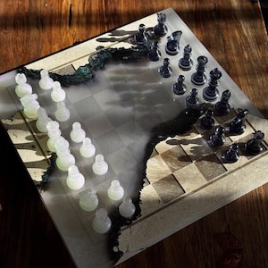 Handmade Chess set, epoxy resin chess,unique chess, custom chess board, resin chess board, chess gifts, chess board modern