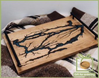 Custom Oak Serving Tray with Epoxy Resin and Handles