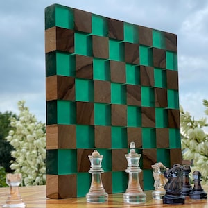 Epoxy chess board, handmade chess board resin, unique resin chess board, chess set resin, epoxy chess set, blue chess set