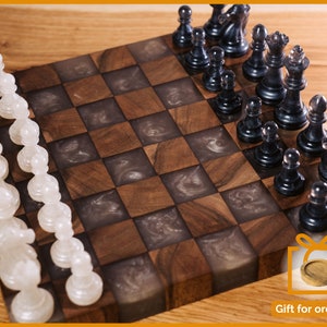 Epoxy chess set, modern chess set, chess set handmade, resin chess board, premium chess set, wooden chess set