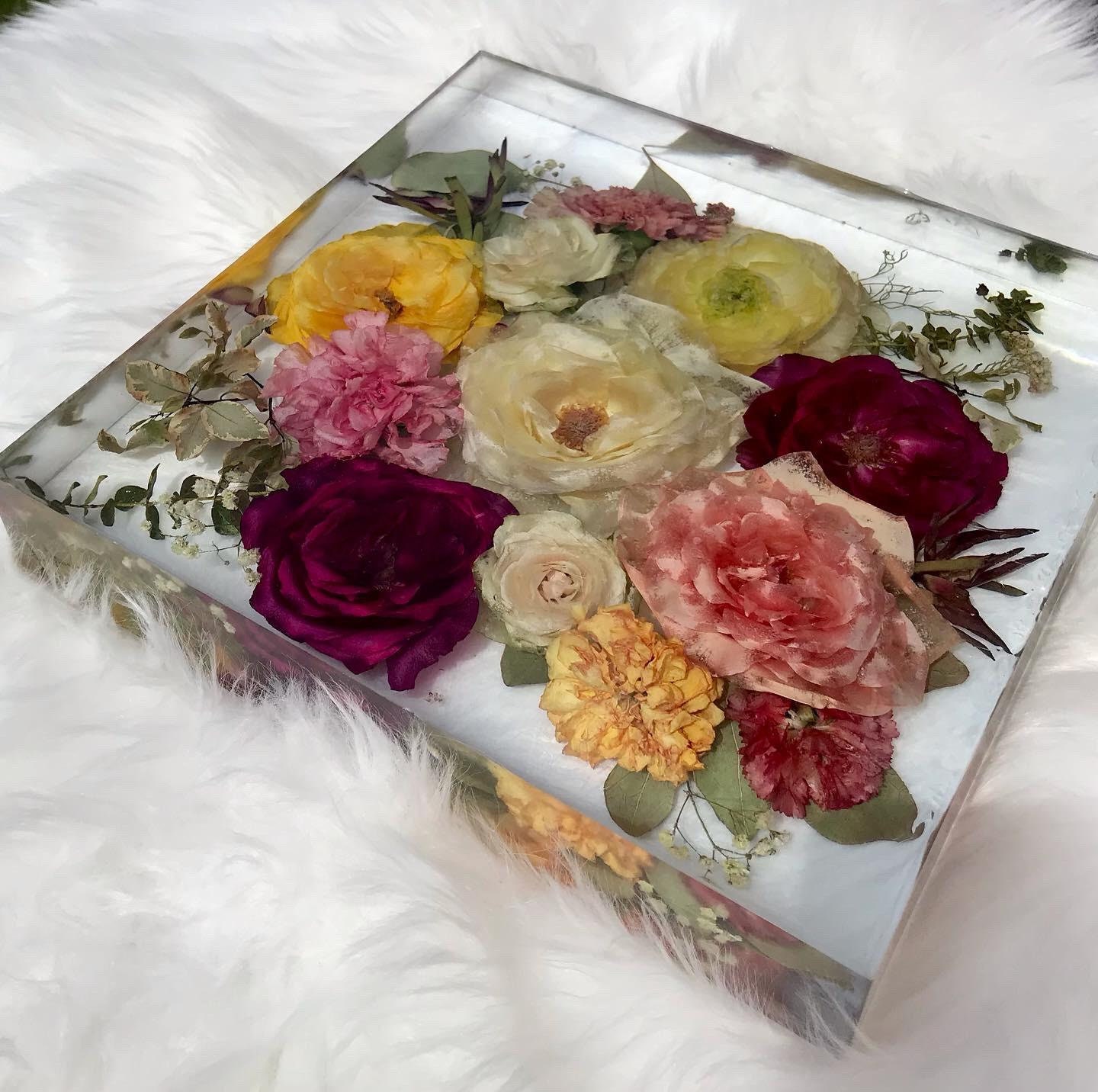 Preserved Flowers Resin Square Block Etsy
