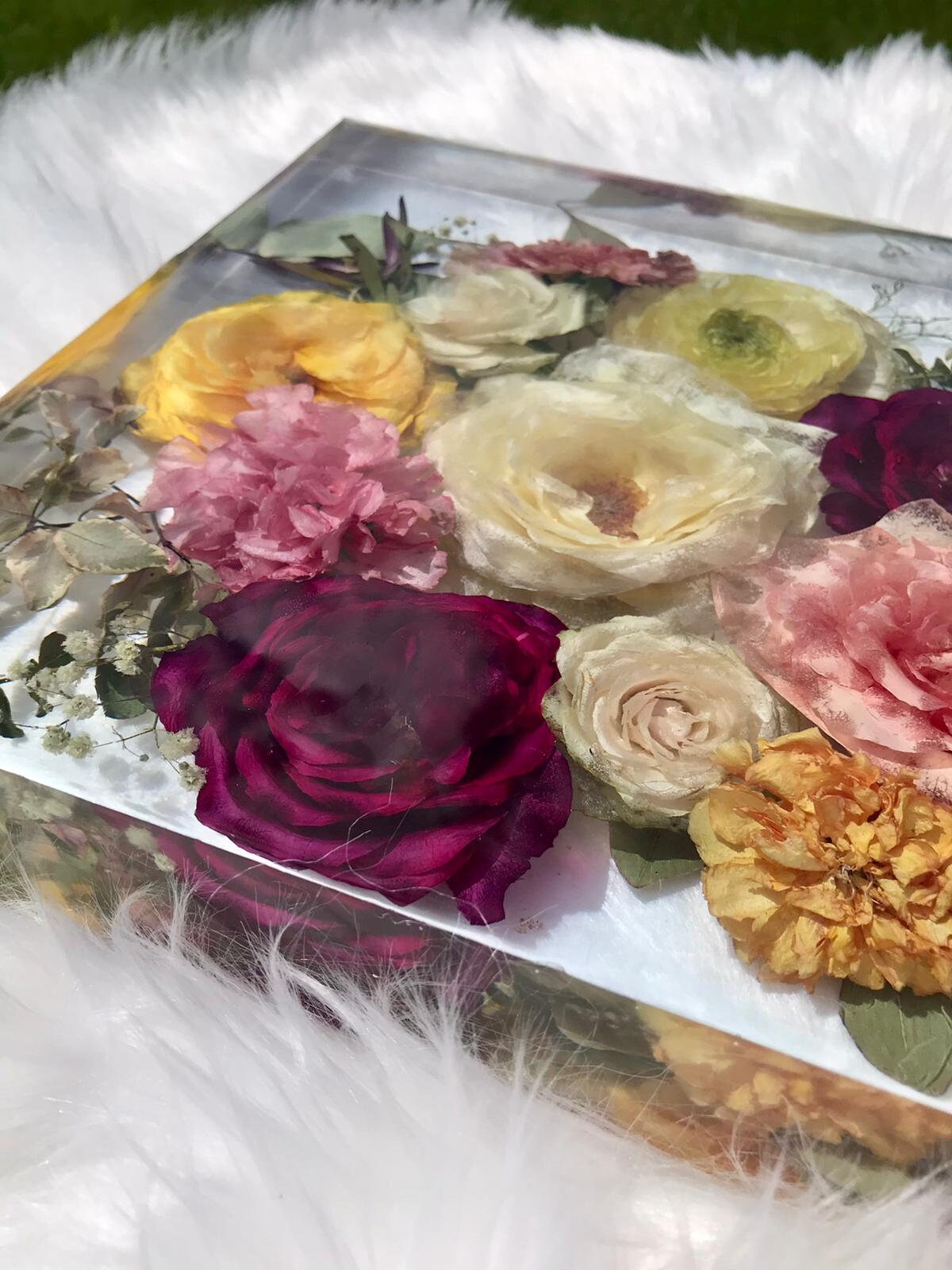Preserved Flowers Resin Square Block Etsy