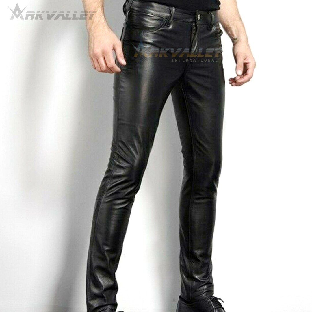 Men's Black Genuine Leather Slim Fit Biker Trouser Pants - Etsy