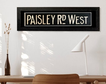 Vintage Glasgow Tram Blind Sign: Framed 1950s Transit Art