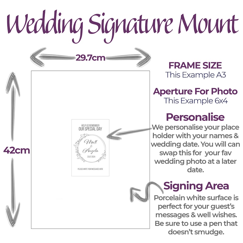 Personalised Wedding Signature Photo Mount Bespoke Mount Boards For Standard Frame Sizes Modern Alternative to Wedding Guest Book image 2