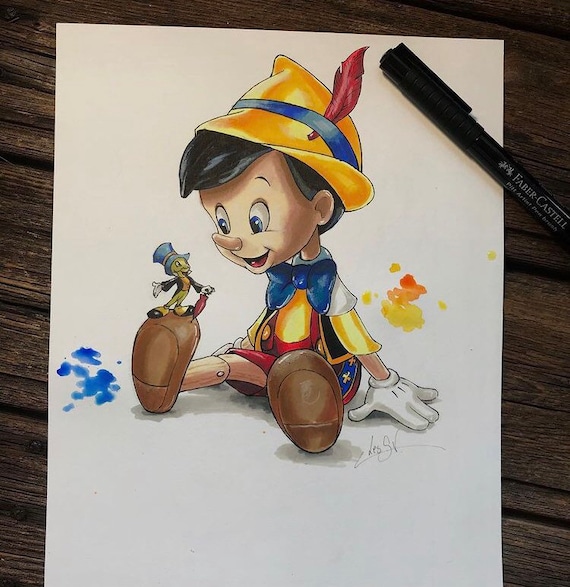 Dibujo a color de Disney Pinocho - Etsy México