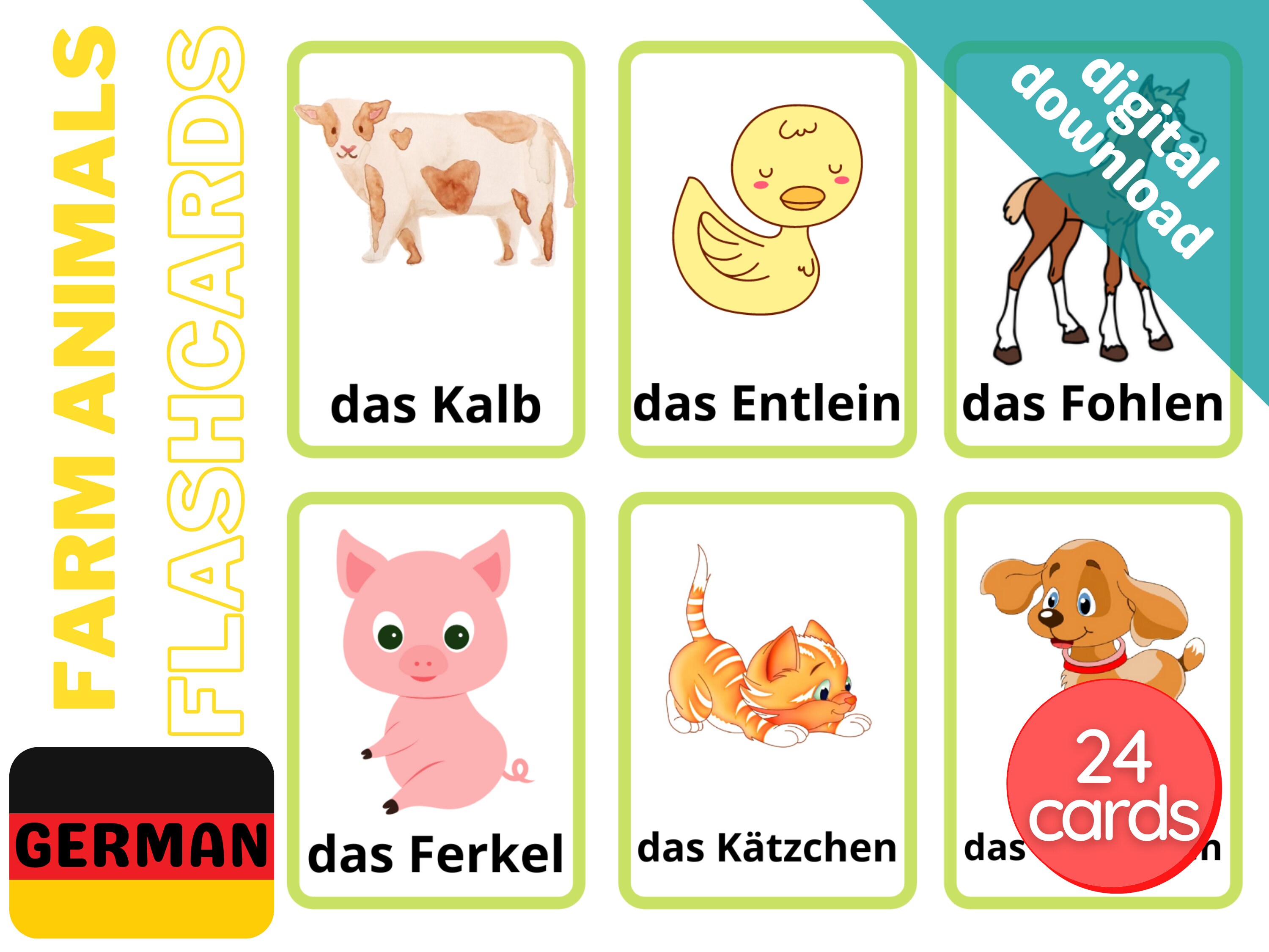 Farm Animals Flashcards German PDF File Printable - Etsy Farm Animals Flashcards German PDF File Printable - Etsy
