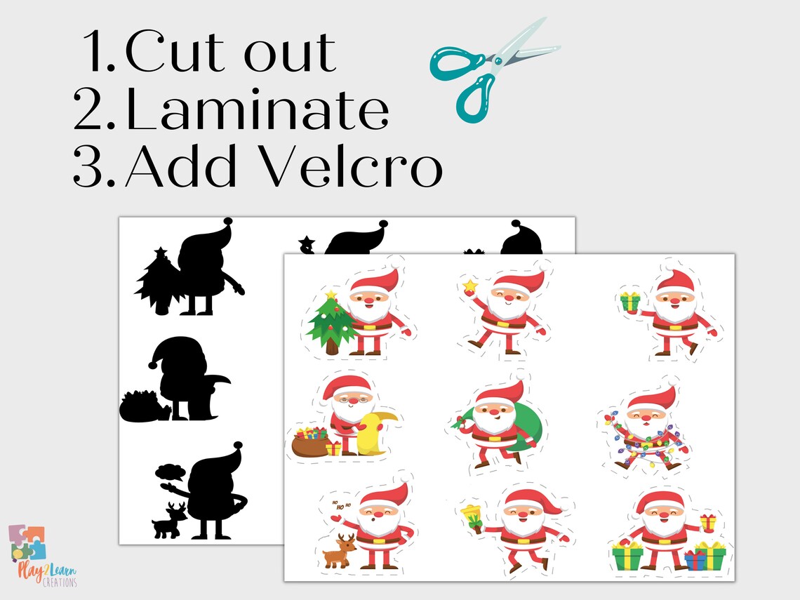 Santa Shadow Matching Game Printable Homeschool Montessori - Etsy