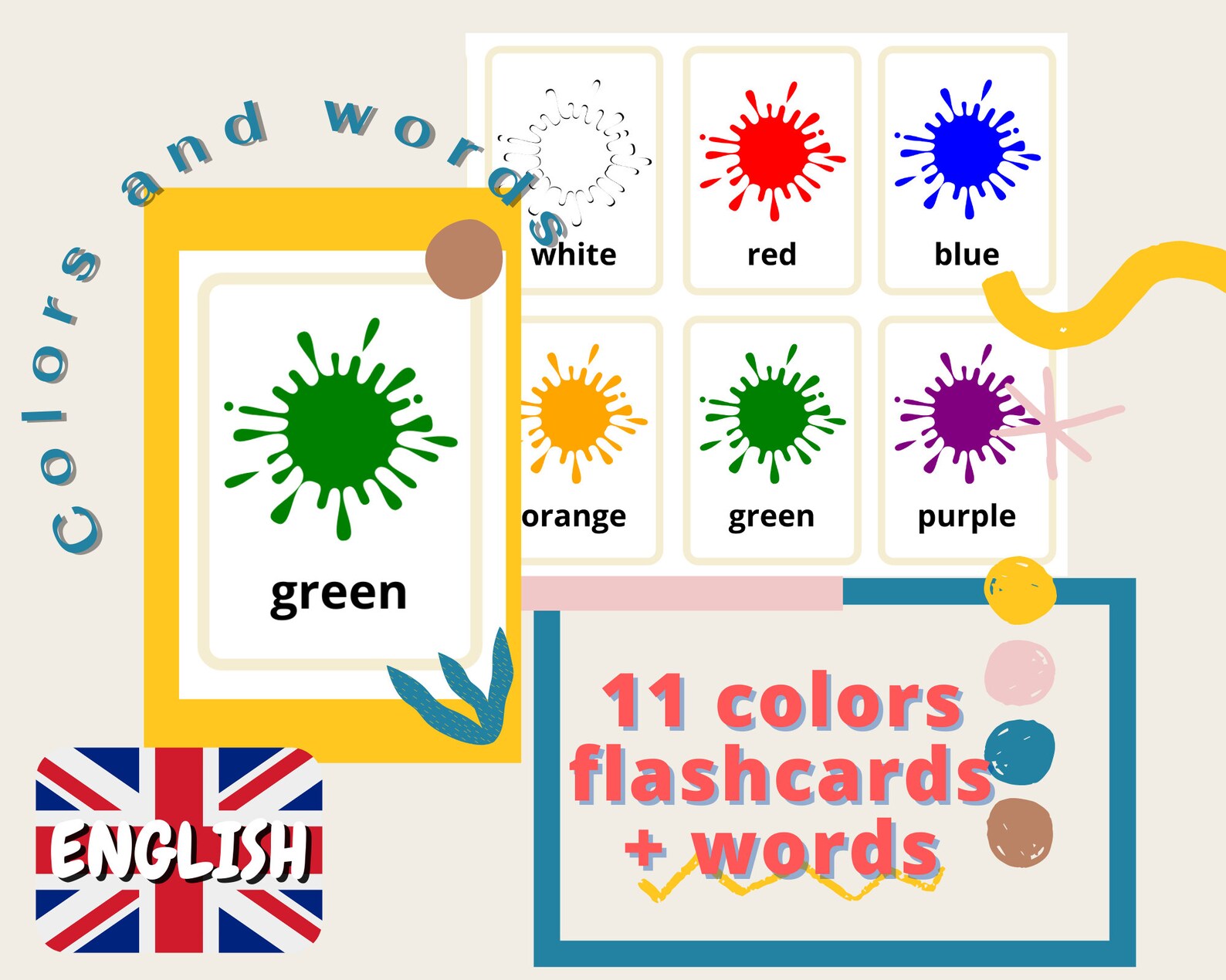 Color Flashcards English Words PDF File Printable Etsy