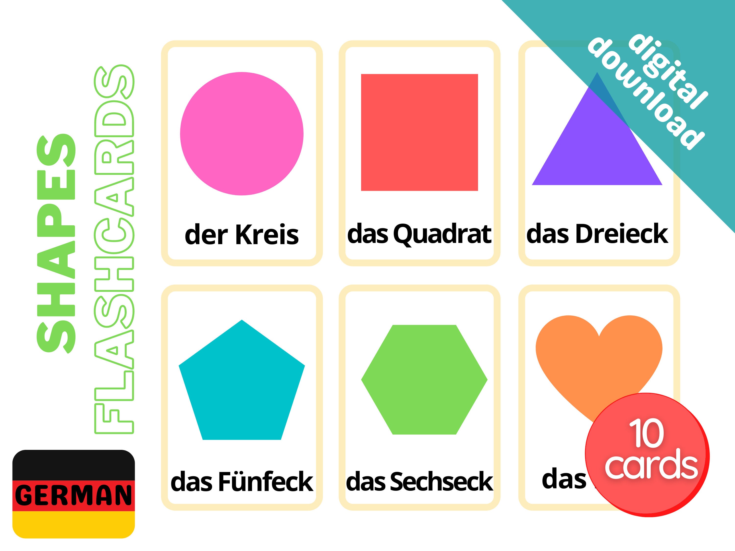 German Shapes Flashcards for children Printable flashcards Etsy