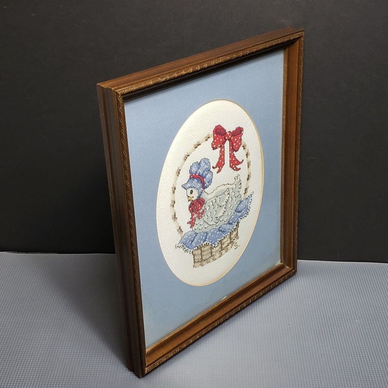 Framed Needlepoint Hen in A Basket Vintage Etsy