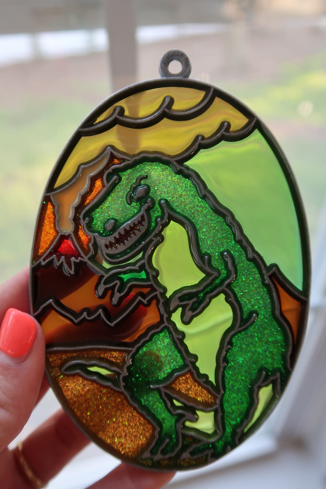 Dinosaur suncatcher stained glass kids room vintages Etsy