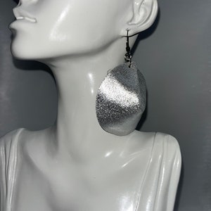 Unique genuine silver leather earrings, round disc earrings, statement circle earrings, large round earrings, lightweight