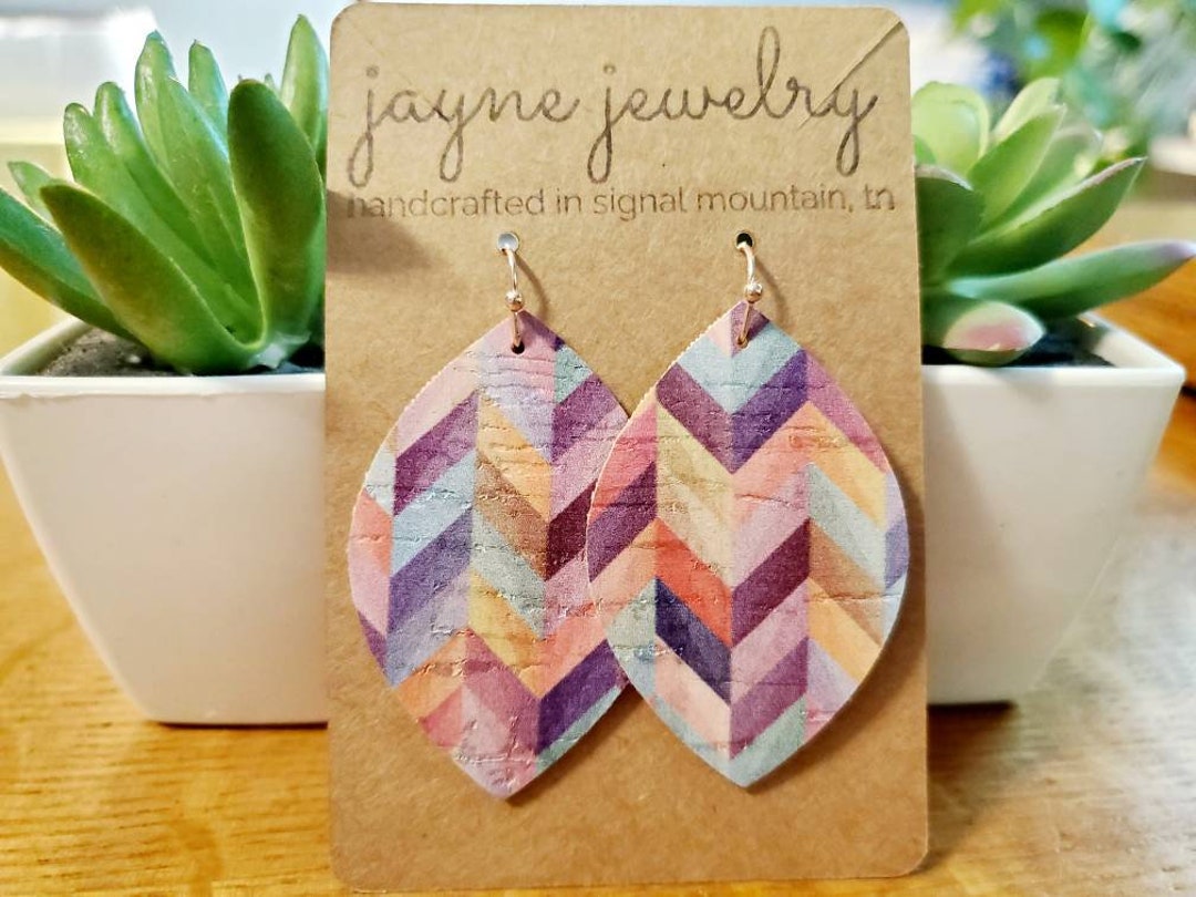 Chevron Cork Earrings Jewel Tones Etsy