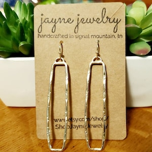 Hammered Gold Rectangle Earrings