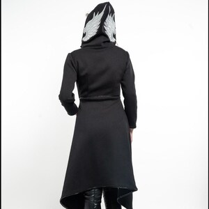 Asymmetrical Hooded Jacket – Women's Avant-Garde Coat with Wing Embroidery