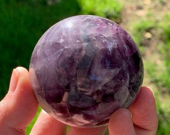 Rainbow Fluorite Sphere | Blue Purple Fluorite Healing Crystal | Polished Fluorite Altar Home Decor