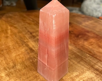 Rose Calcite Tower Point du Pakistan | | de cristal de guérison de la calcite Blush Rose Tons Obélisque Calcite Autel Décor de la maison
