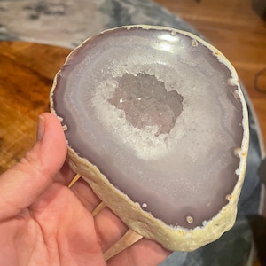Druzy Agate Slab | Blue, Purple, Gray Agate Slab with White Druzy Cave | Natural Crystal Altar Home Decor
